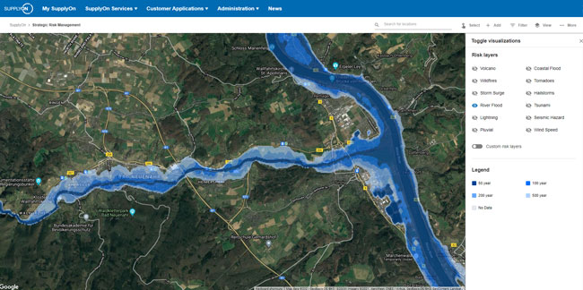 You can see the impacts of a specific weather event on plant locations at a glance