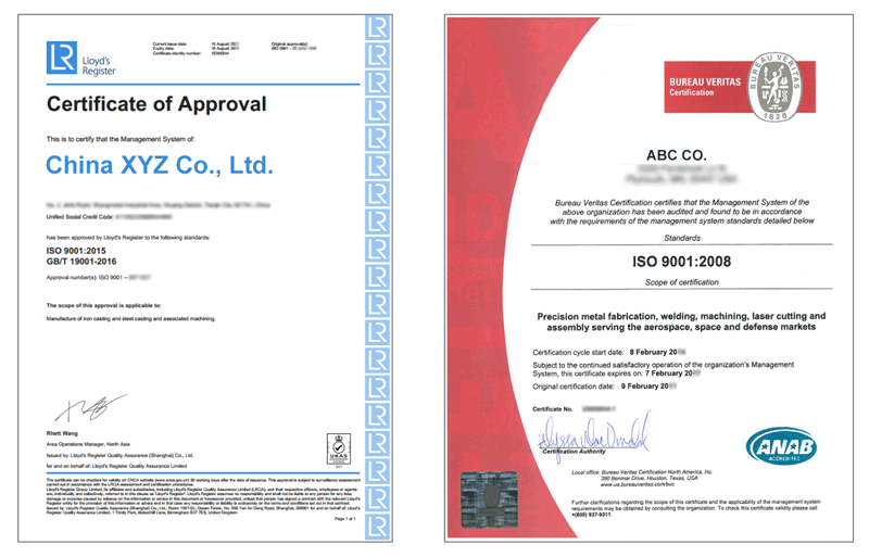 What AI delivers: different certificates of the "ISO 9001" type, equal content