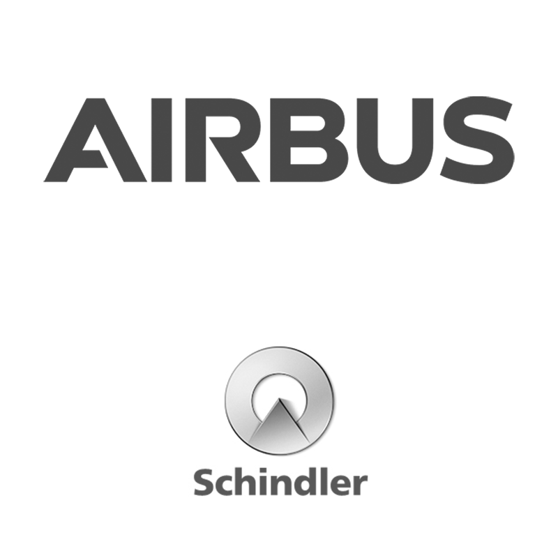 Logos of two companies: AIRBUS in bold letters at the top and the Schindler logo with name below it.
