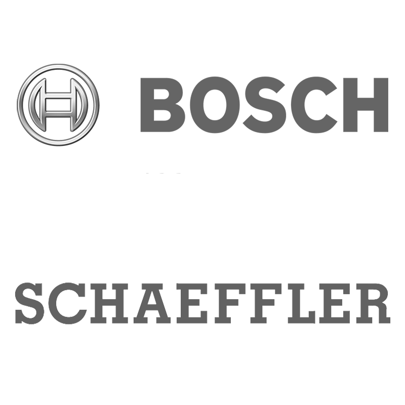 Logos of two companies: the Bosch logo, with its distinctive emblem and name, positioned above the Schaeffler logo in plain text.