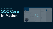 Screenshot promoting an on-demand demo titled SCC Core in Action by SupplyOn, featuring a user interface with various dashboard elements.