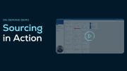 On-demand demo promotion for SupplyOn showcasing a sourcing platform interface with a play button overlay.