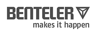 BENTELER logo with a triangular emblem on the right and the slogan makes it happen underneath in lowercase letters.