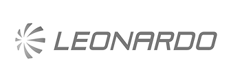 Grey Leonardo logo with a stylised circular emblem on the left and the word LEONARDO in uppercase letters on the right.