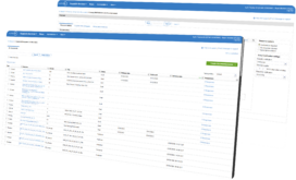 A computer screen displays a web interface with a table of documents, showing columns for title, author, status, and dates, along with menu and navigation options.