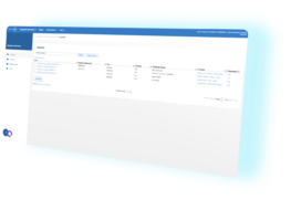 A computer screen displays a business directory interface with a list of suppliers, filters, and navigation menus on the left and top.