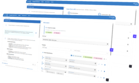 Screenshot of a web-based application showing an RFP creation and management interface with options for templates, approval stages, and document uploads.