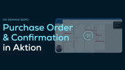 A screenshot promoting an on-demand demo titled Purchase Order & Confirmation in Aktion by SupplyOn, featuring a blurred interface and a play button icon.