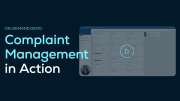 Screenshot of a SupplyOn demo page titled Complaint Management in Action, showing a dashboard interface with an overlay play button.